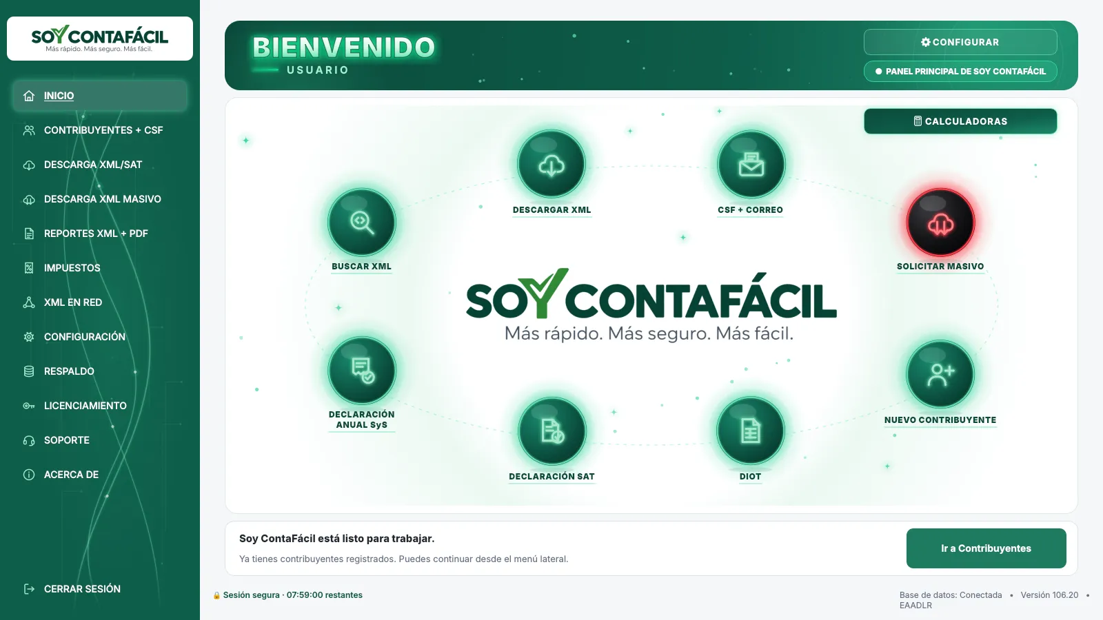 Inicio de Soy ContaFácil con sus accesos directos
